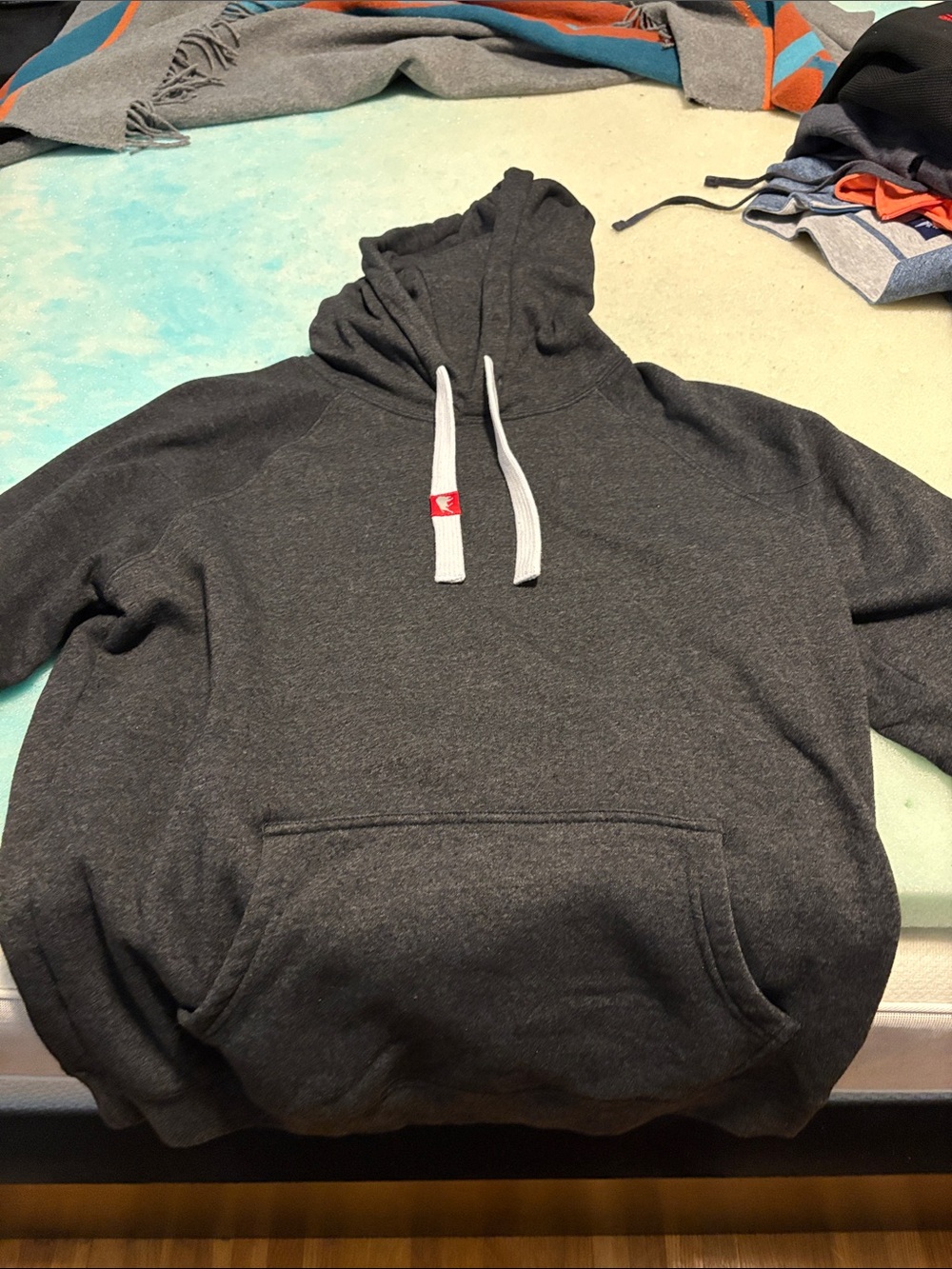 Classic Dark Gray Pullover Hoodie with Contrast Drawstrings